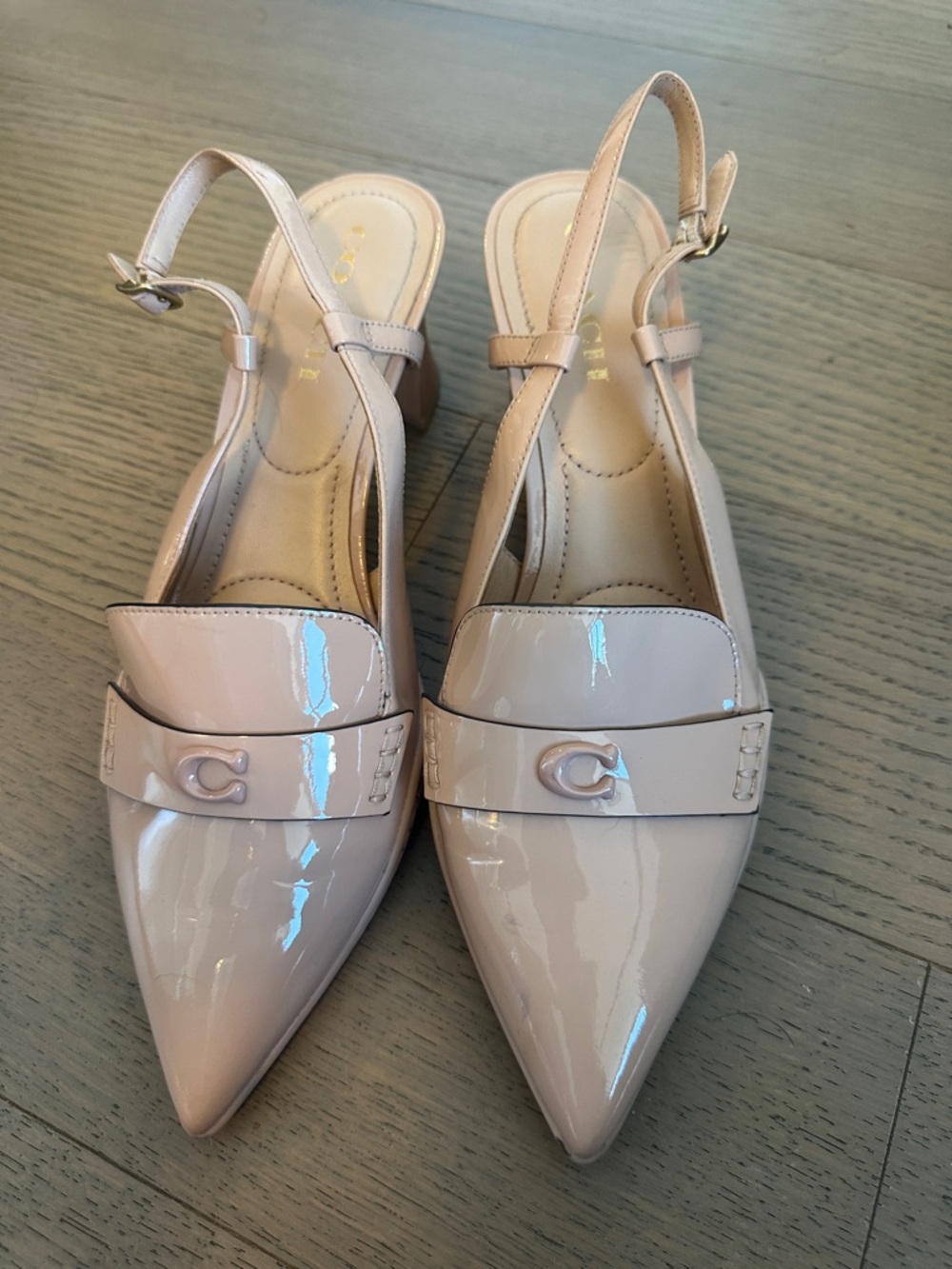 Coach Pale Pink Patent Leather Pointed Toe Slingback Flats